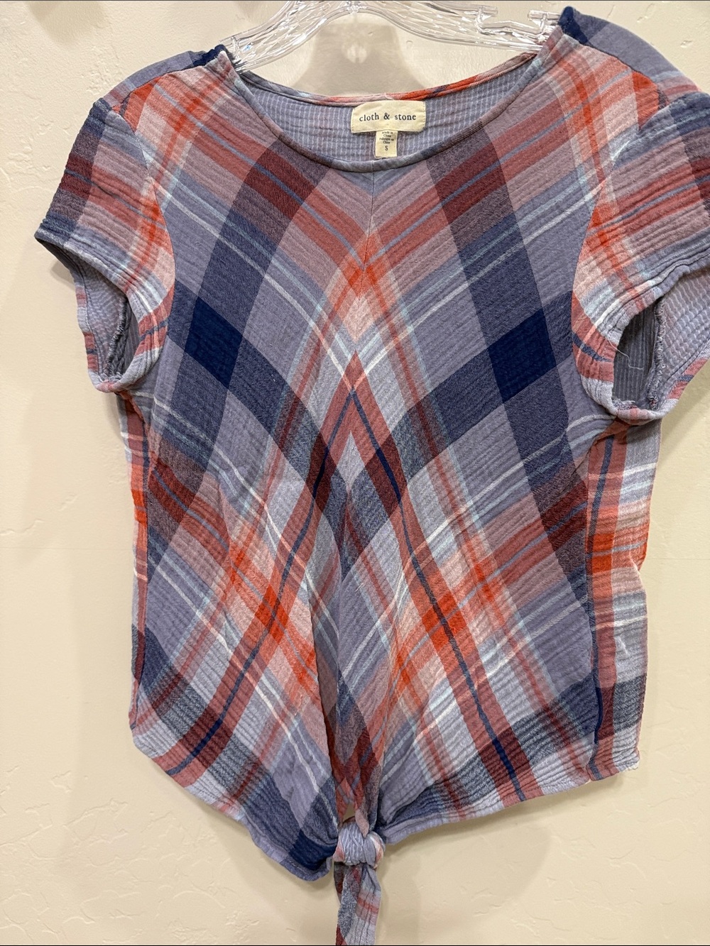 Anthropologie Cloth & Stone Short sleeved tie-front blouse in Red, White & Blue